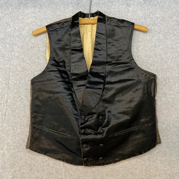 Antique Victorian Silk Satin Men's Double Breasted Vest • Black • 38" Chest - Picture 1 of 14